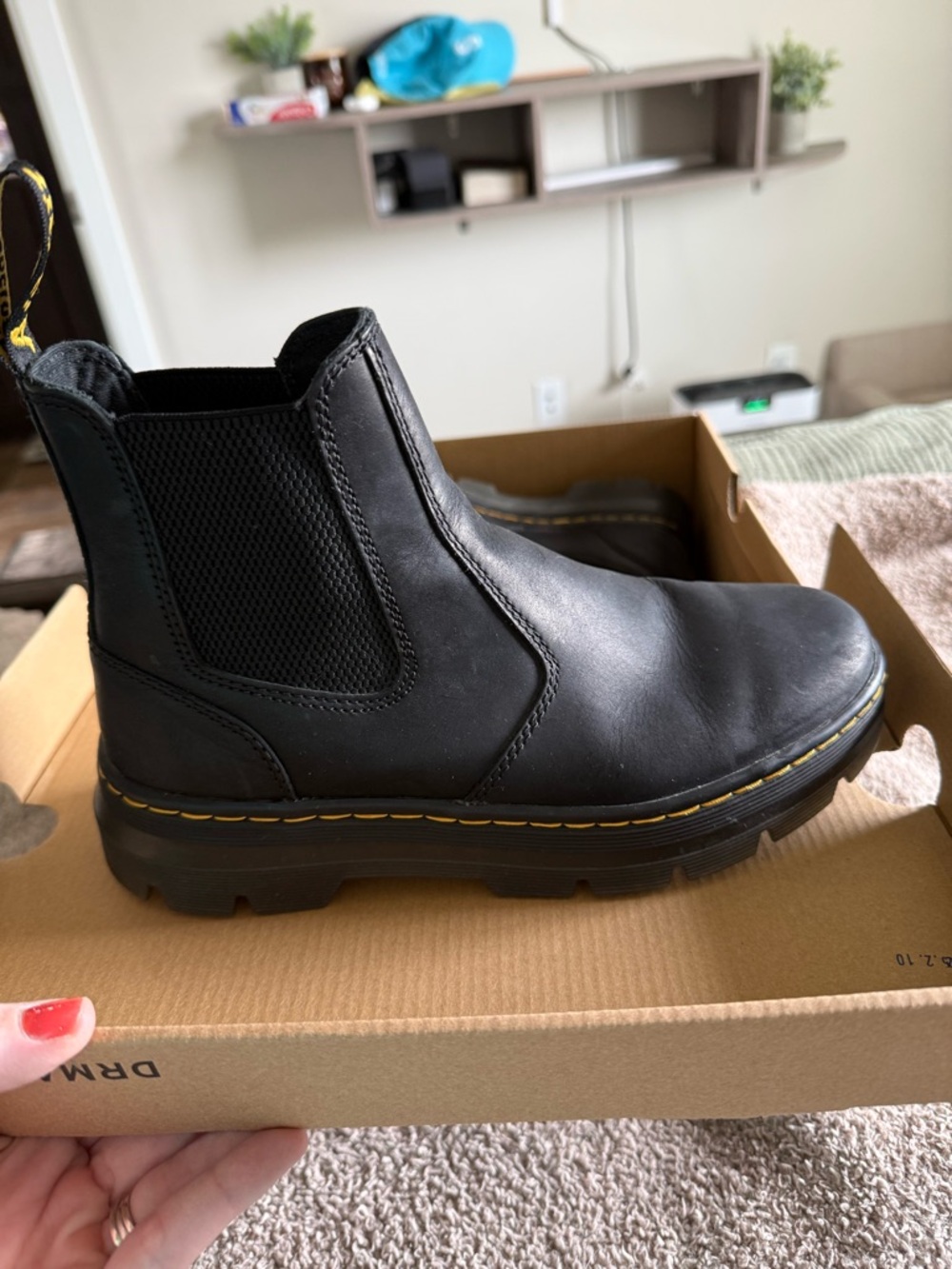 Dr. Martens Black Leather Chukka Boot with Yellow Stitching